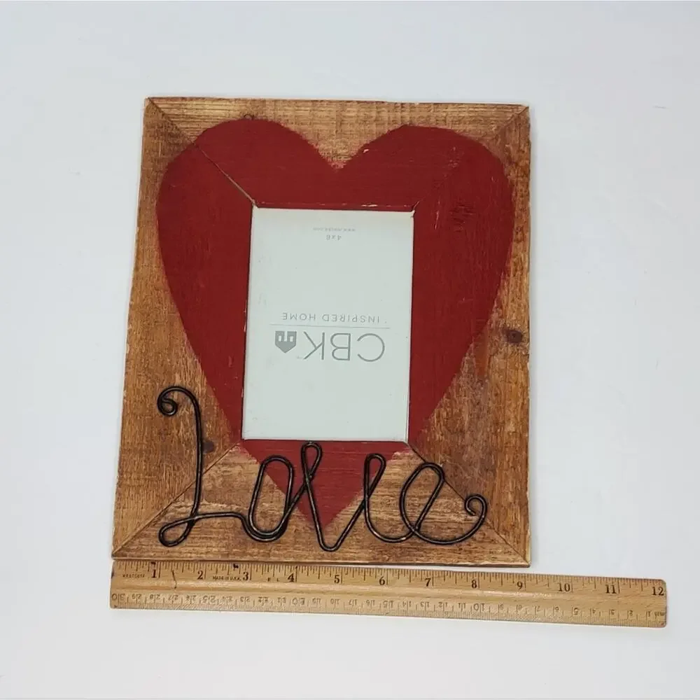 Valentine's Day Rustic Wooden Heart Picture Frame‎ Stand Wired Love Writing